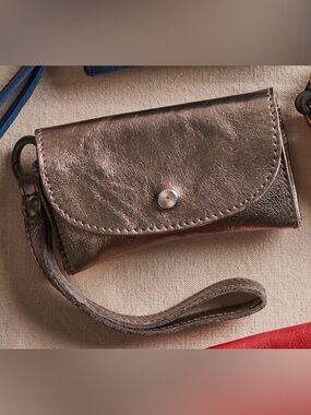 NWT Free People Ledger Leather Bag Lanyard silver metallic